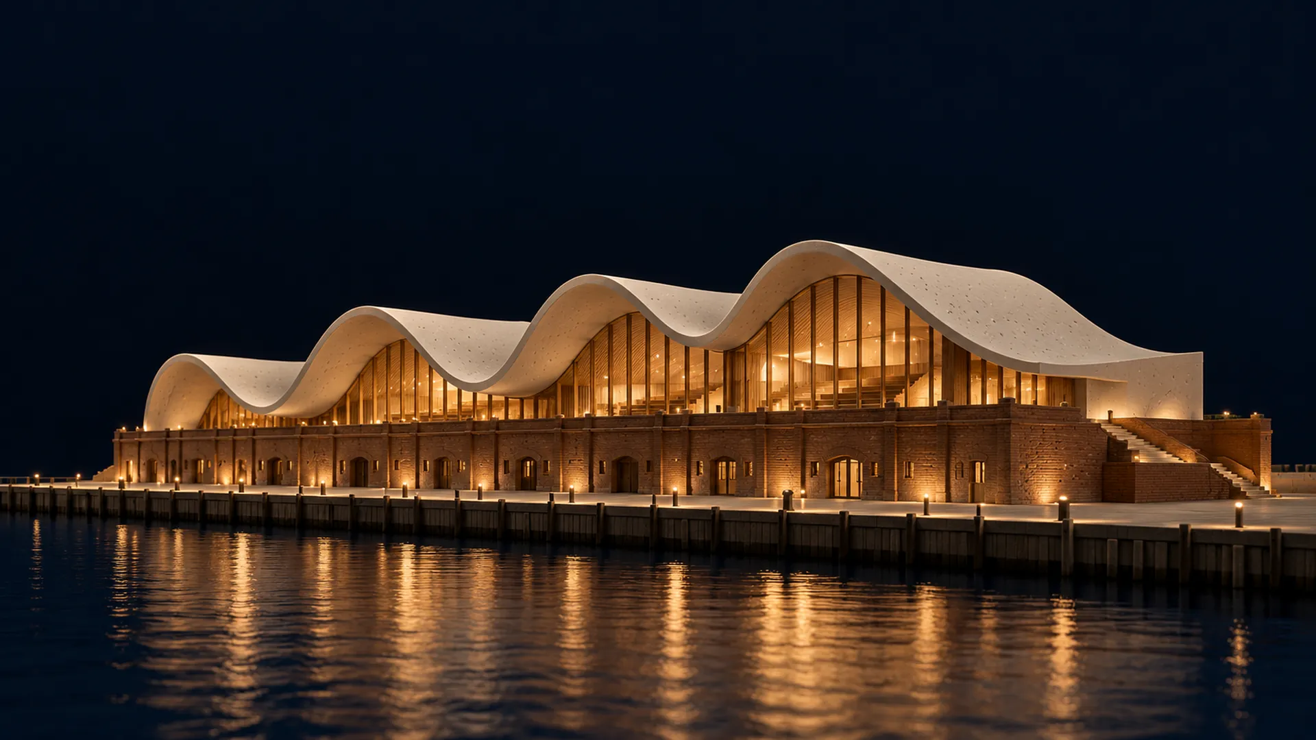The concert house on the pier at night